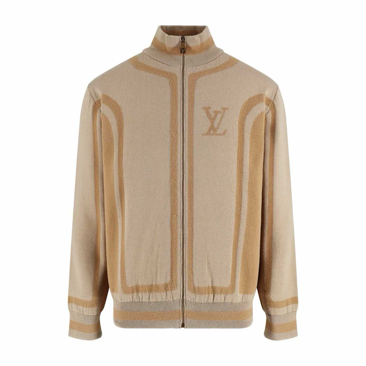 LV Knit Track Top in beige, made from a blend of polyamide, cotton, and viscose