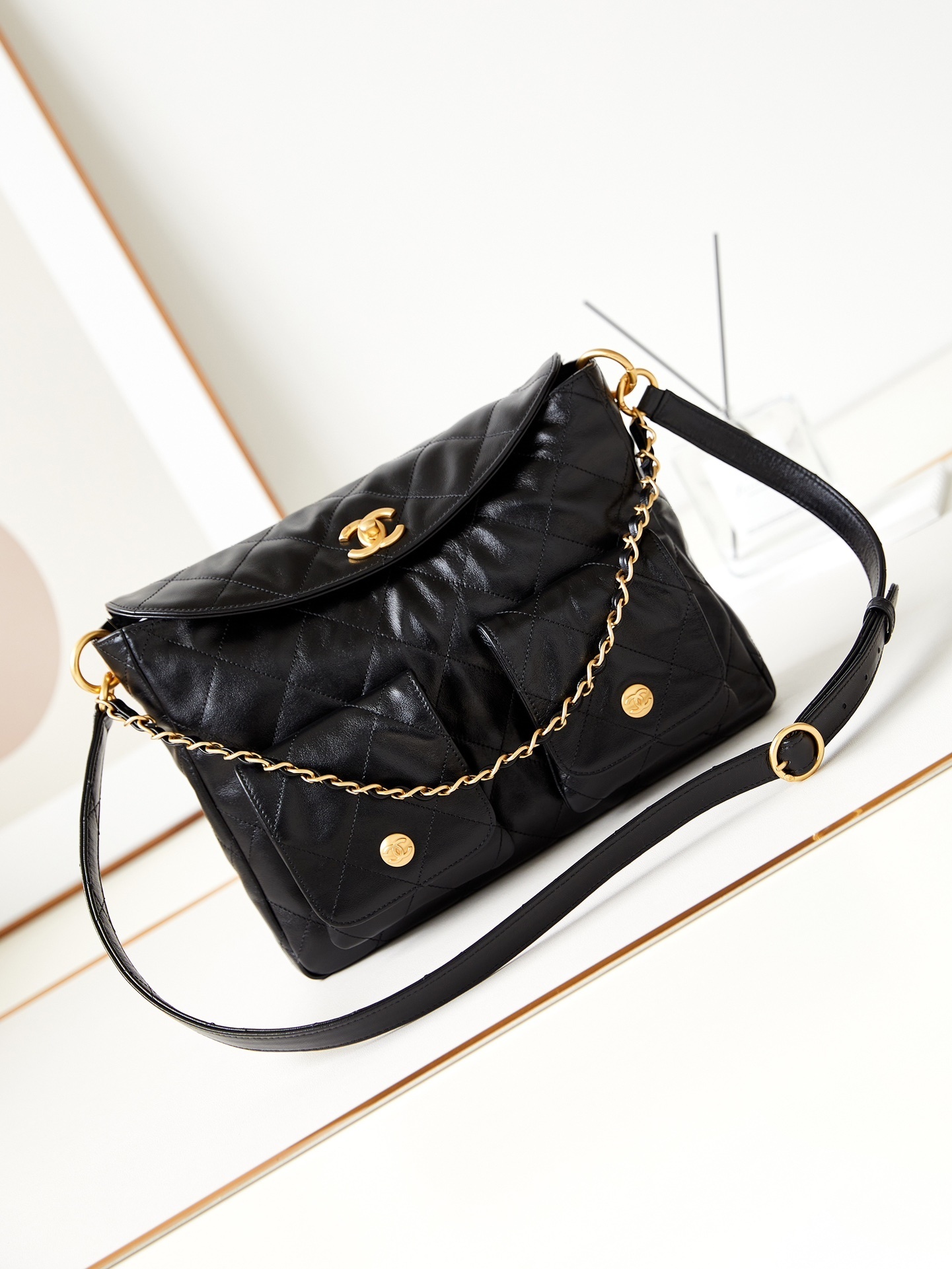 Chanel small hobo bag in black leather