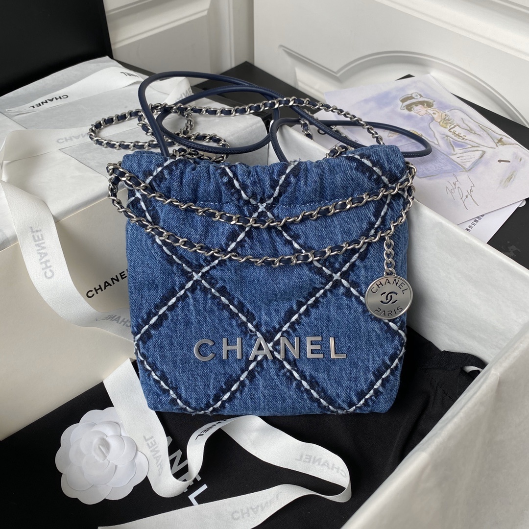 Chanel Mini Denim 22 Hobo bag in blue