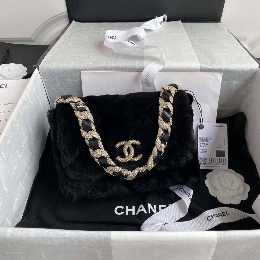 Chanel CC turn-lock shearling/fur shoulder bag