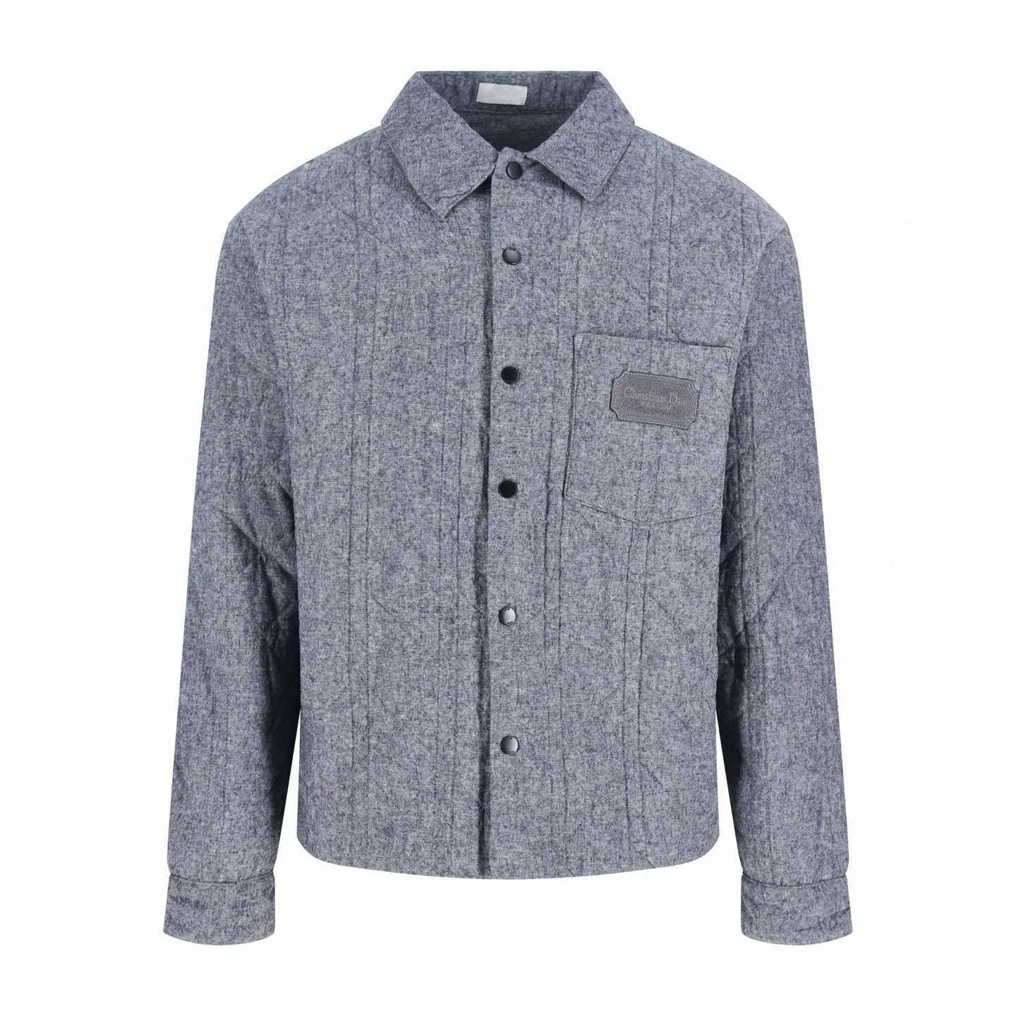 Dior Cannage overshirt with Christian Dior Couture embroidery in gray cotton flannel