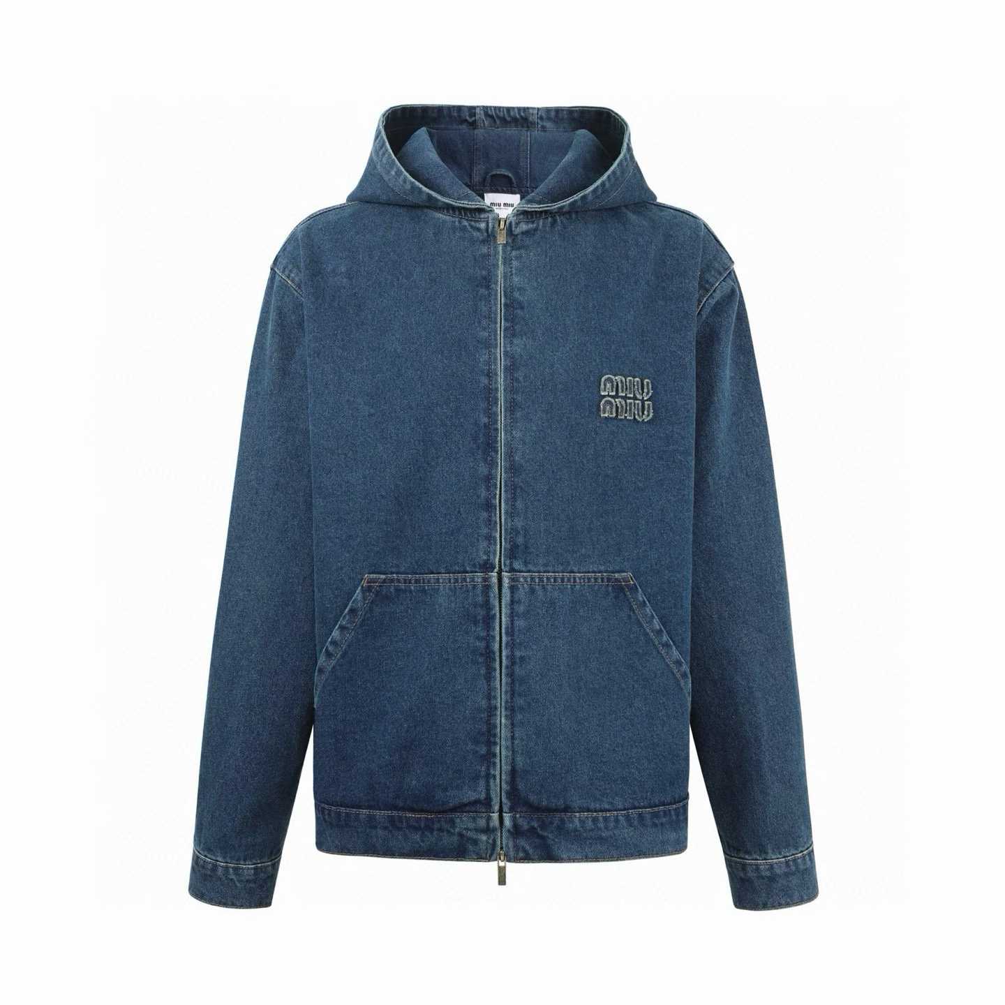 Miu Miu Navy Denim Hoodie Jacket