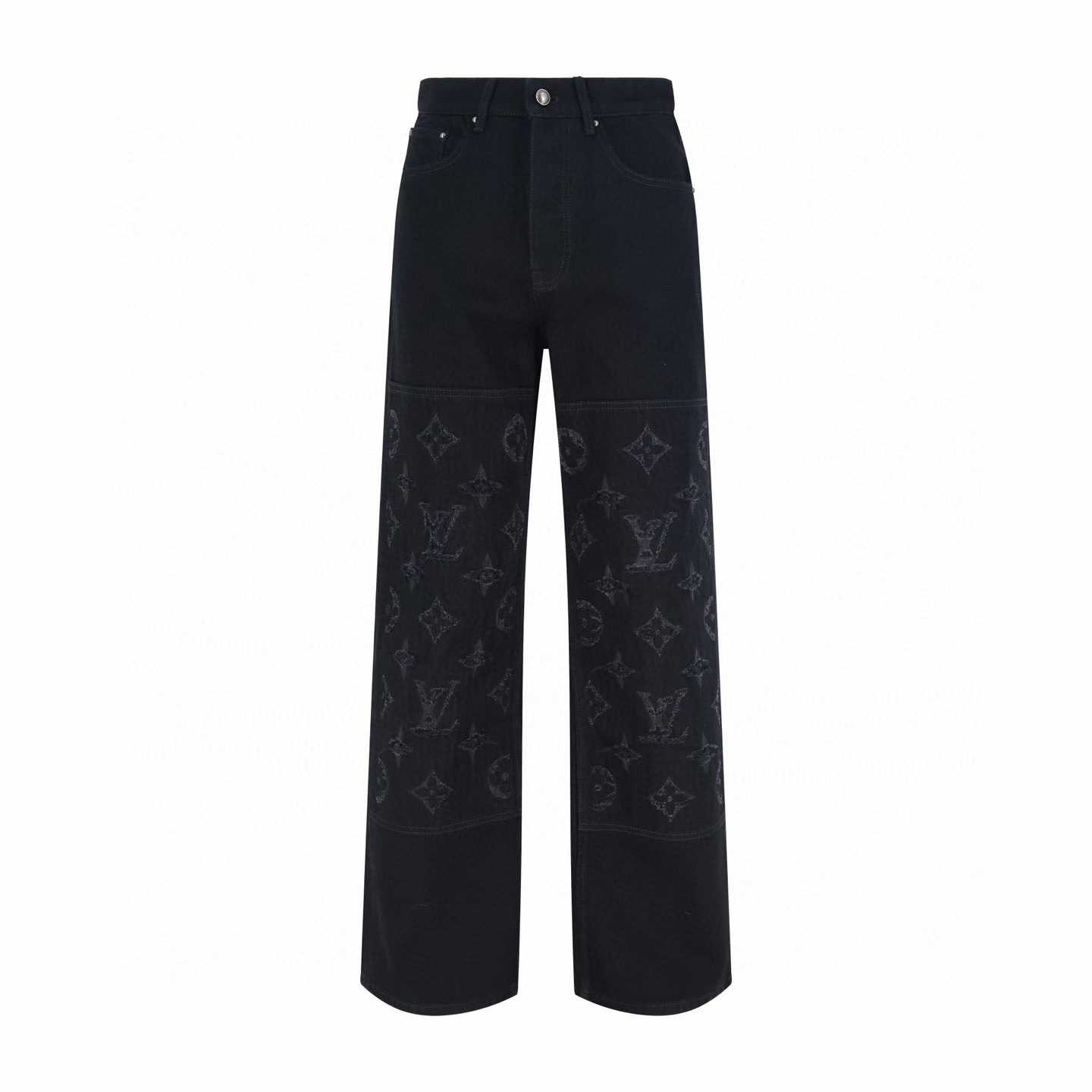 LV Monogram Destroy Denim Pants in black