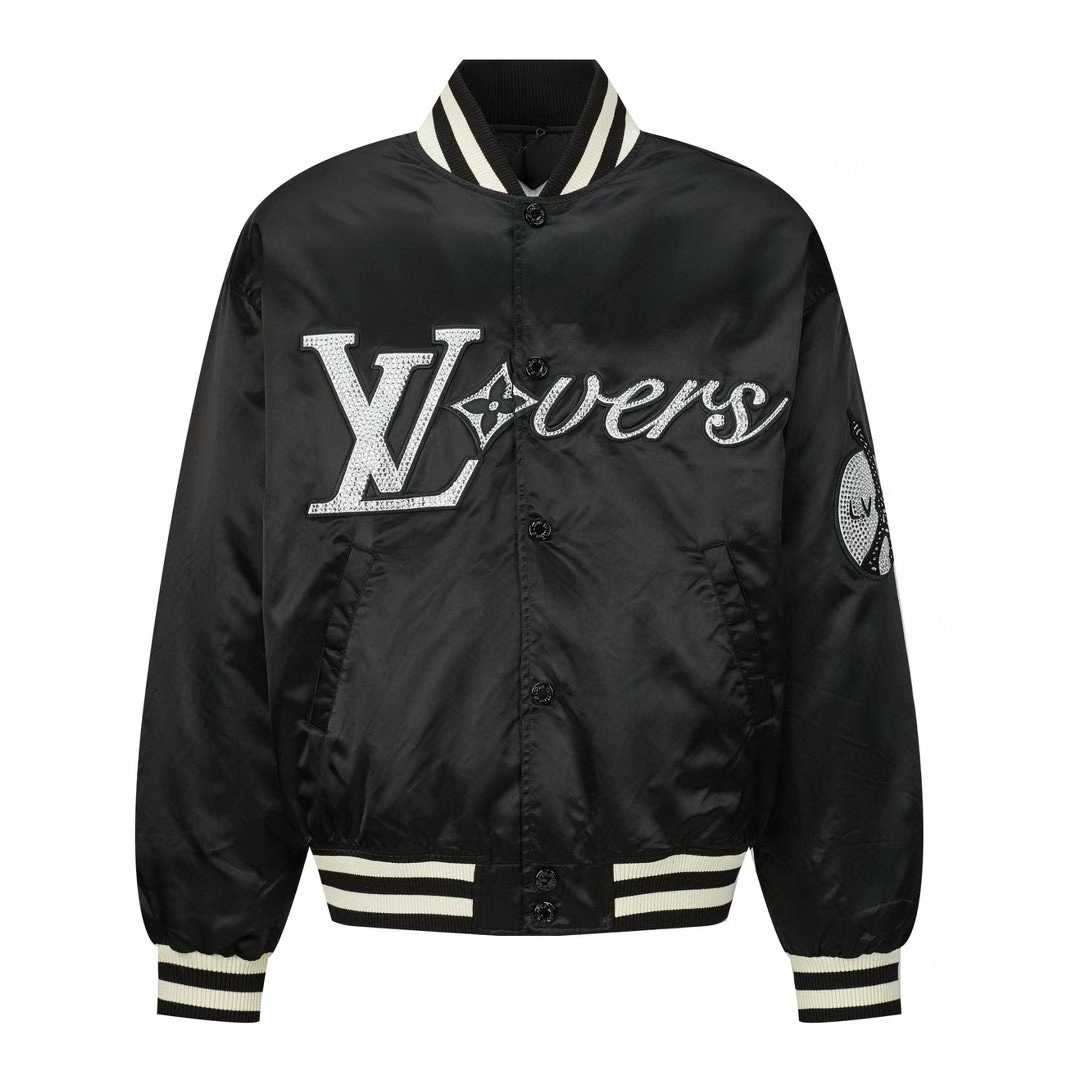 LV Black & White Crystal Lovers Varsity Jacket
