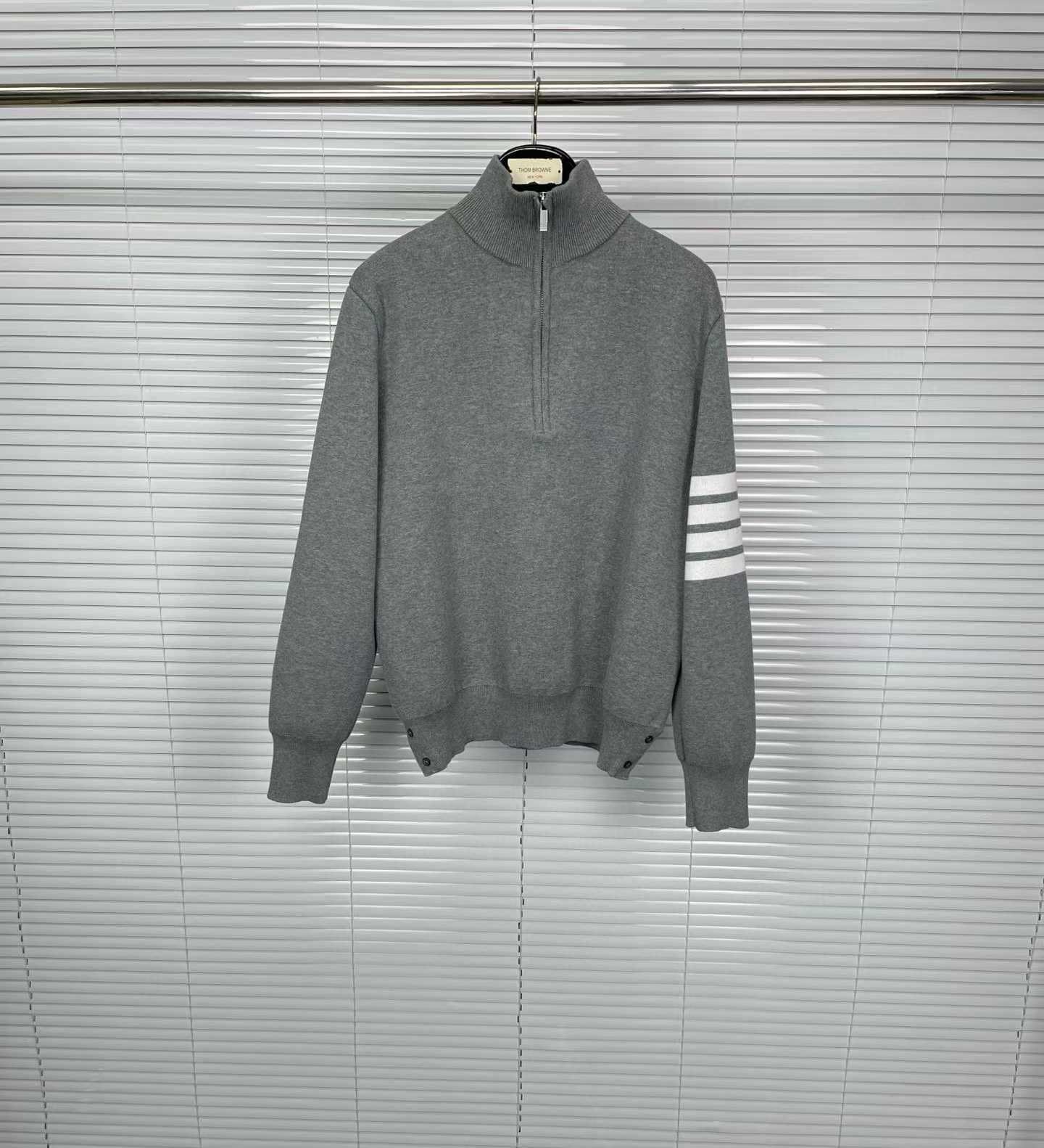Thom Browne 4-Bar virgin wool half-zip sweater in grey