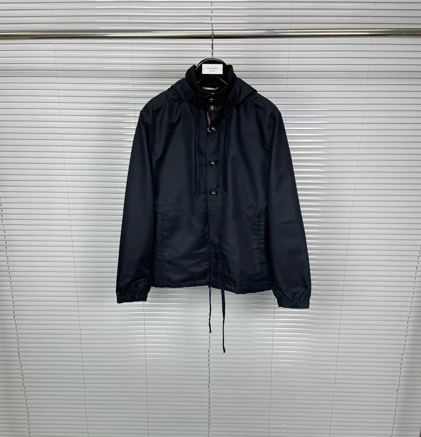 thom browne men's solid regular fit black winter jacket