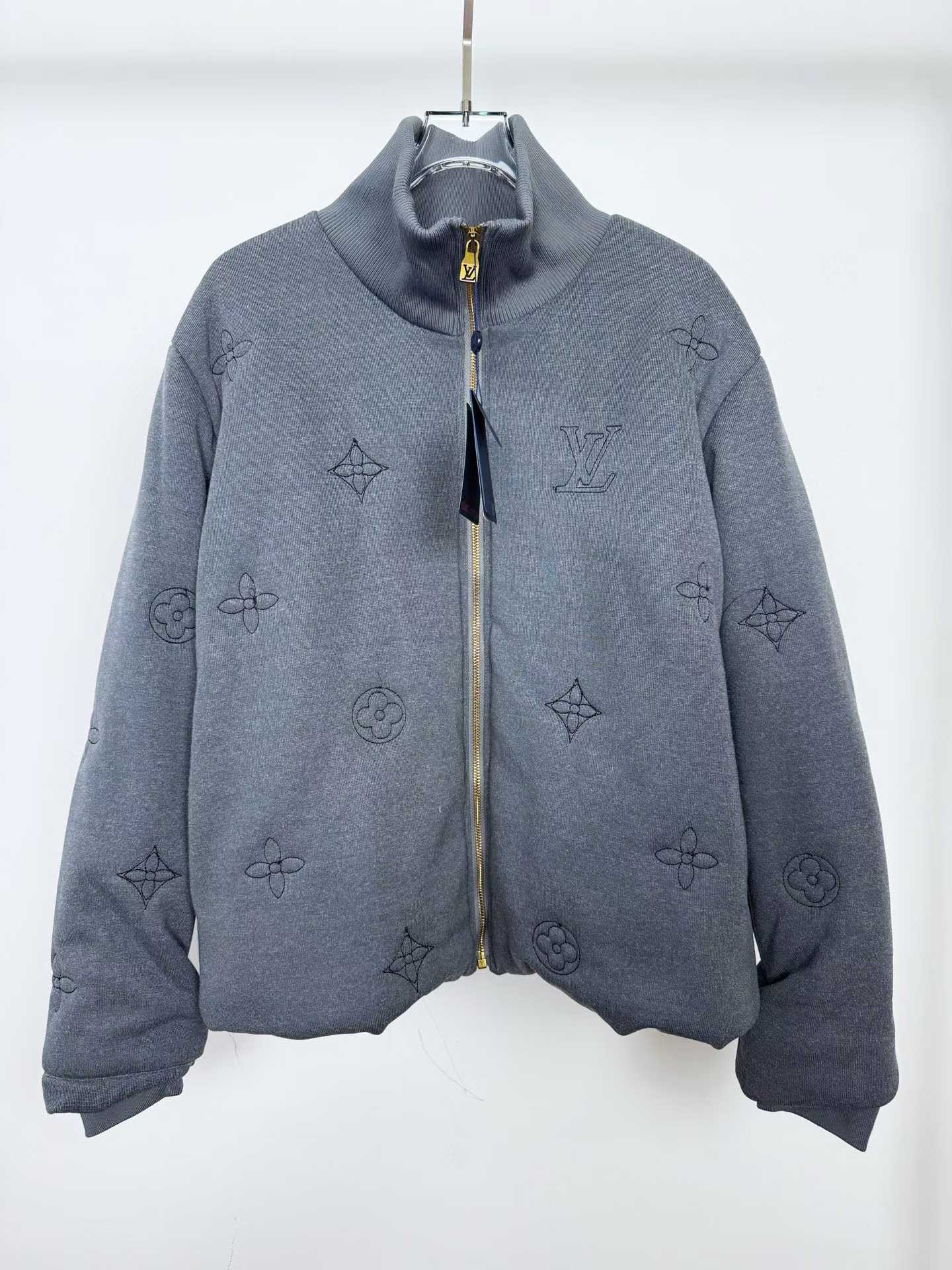 LV Elegant Monogram Knitted Down Blouson in dark gray merino wool