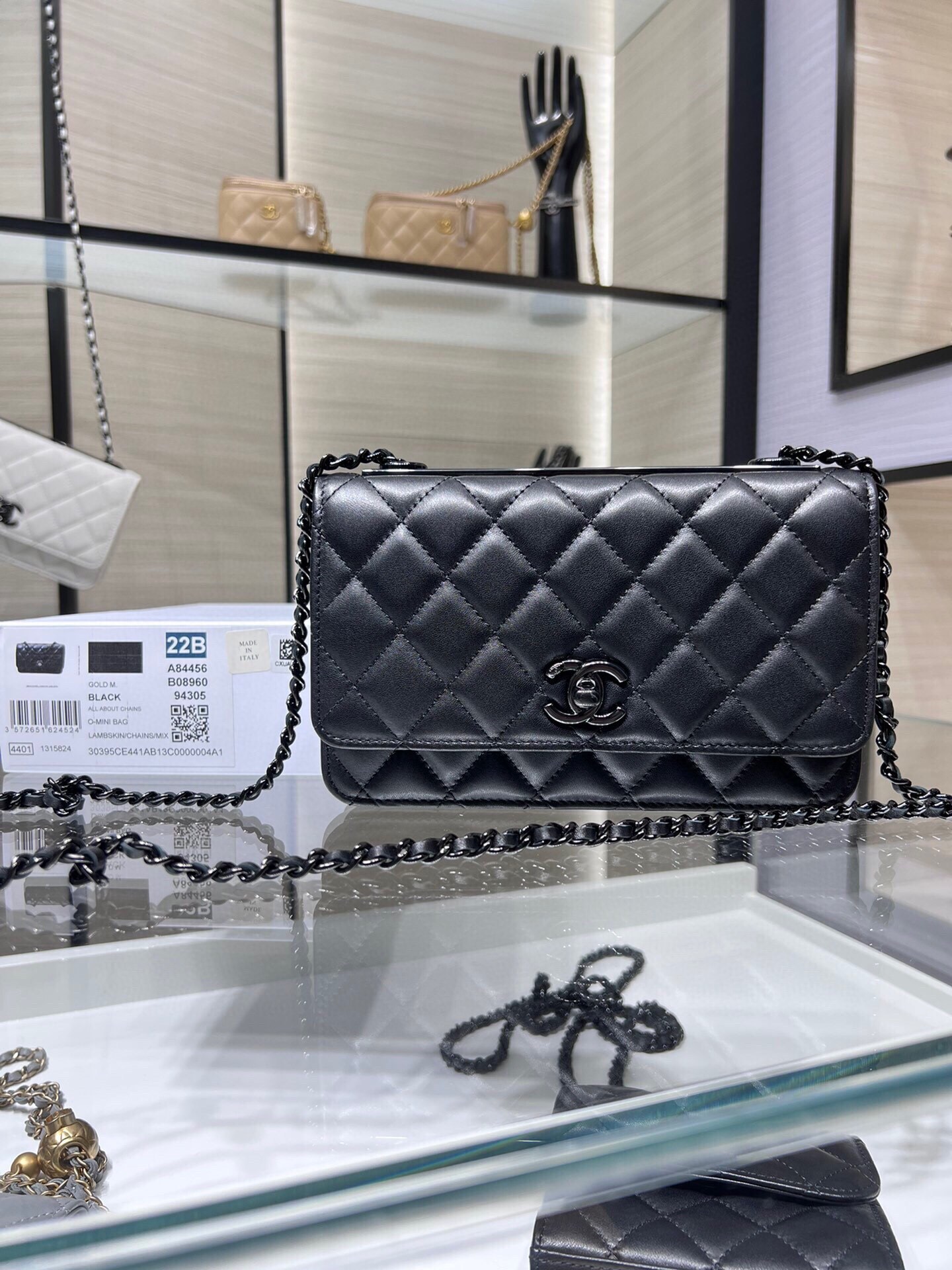 Chanel Trendy CC Wallet on Chain (WOC) in black lambskin leather