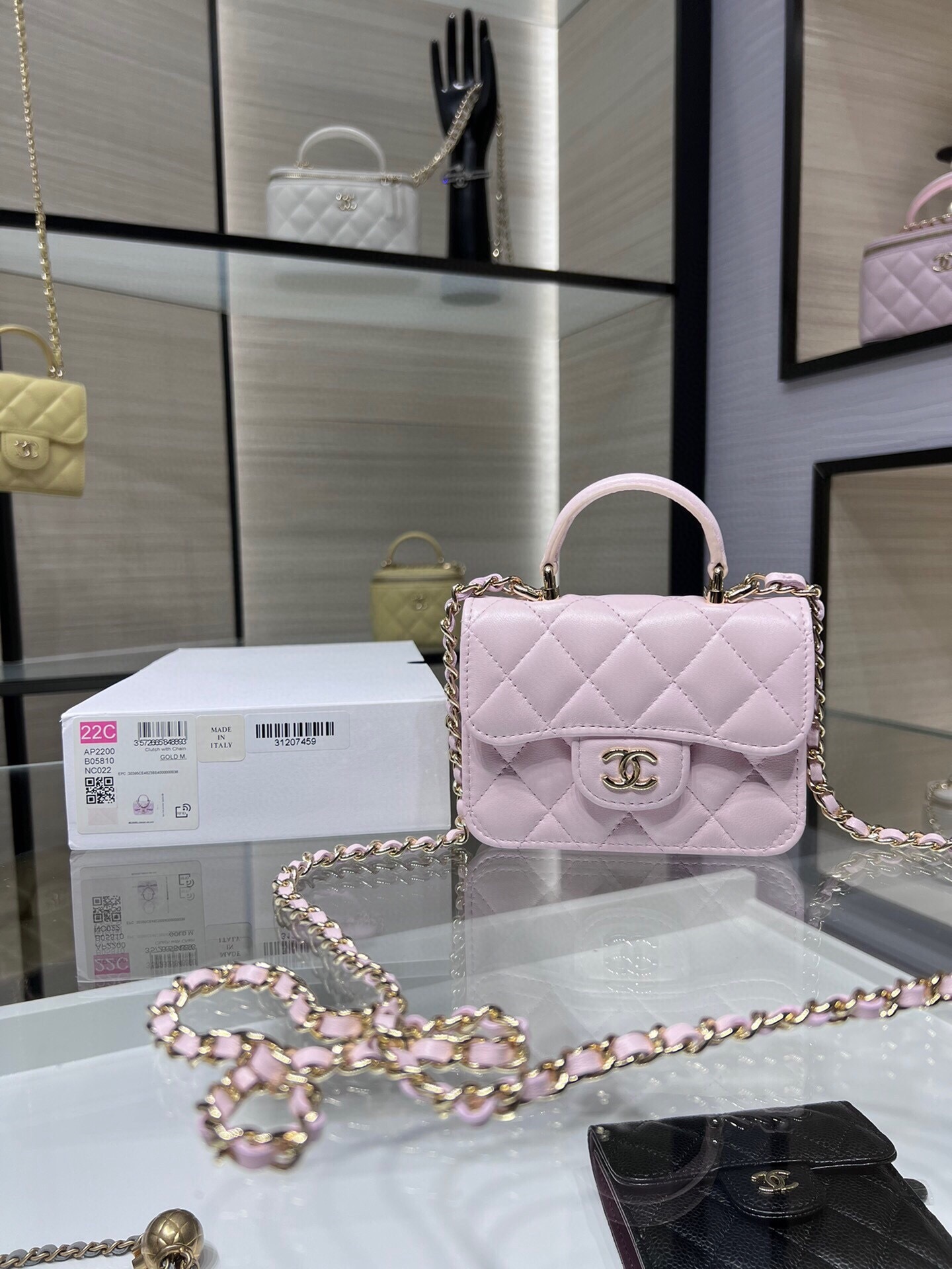 Chanel Mini Handle Flap Bag in light pink lambskin leather