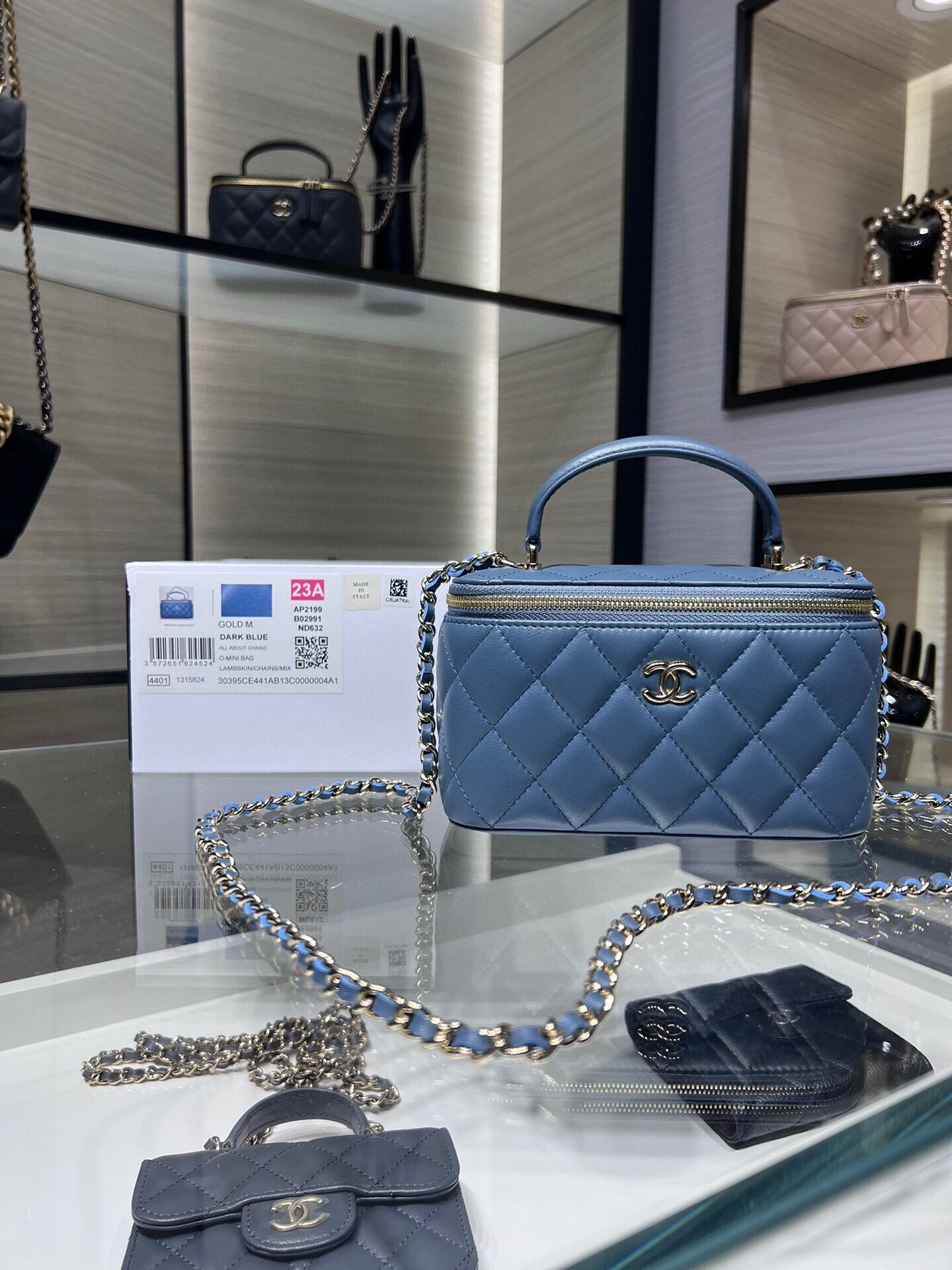 Chanel vanity case in a blue color