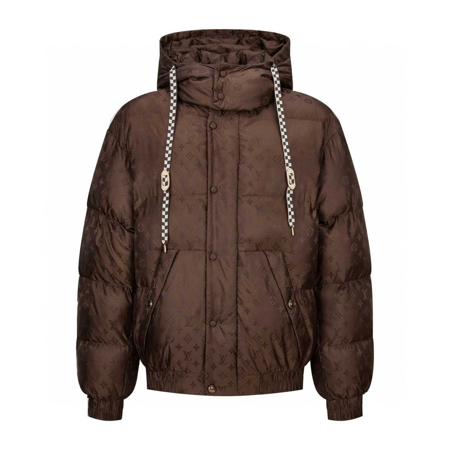 LV  Monogram Down Blouson in a warm seasonal shade of brown with a tone-on-tone Monogram motif