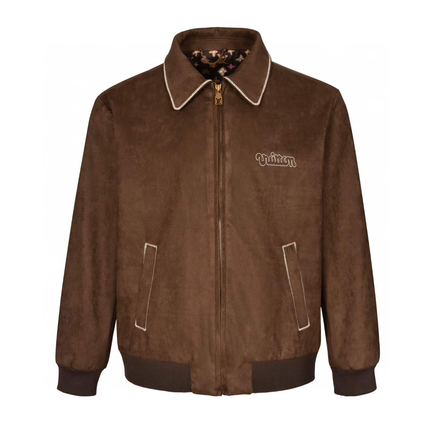 LV Suede Bomber Jacket in brown