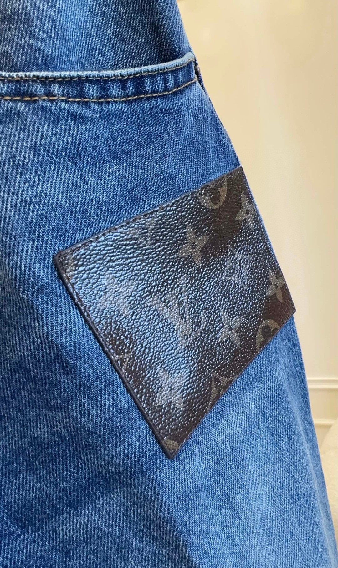 LV Stonewashed Monogram Patch Boot-Cut Jeans