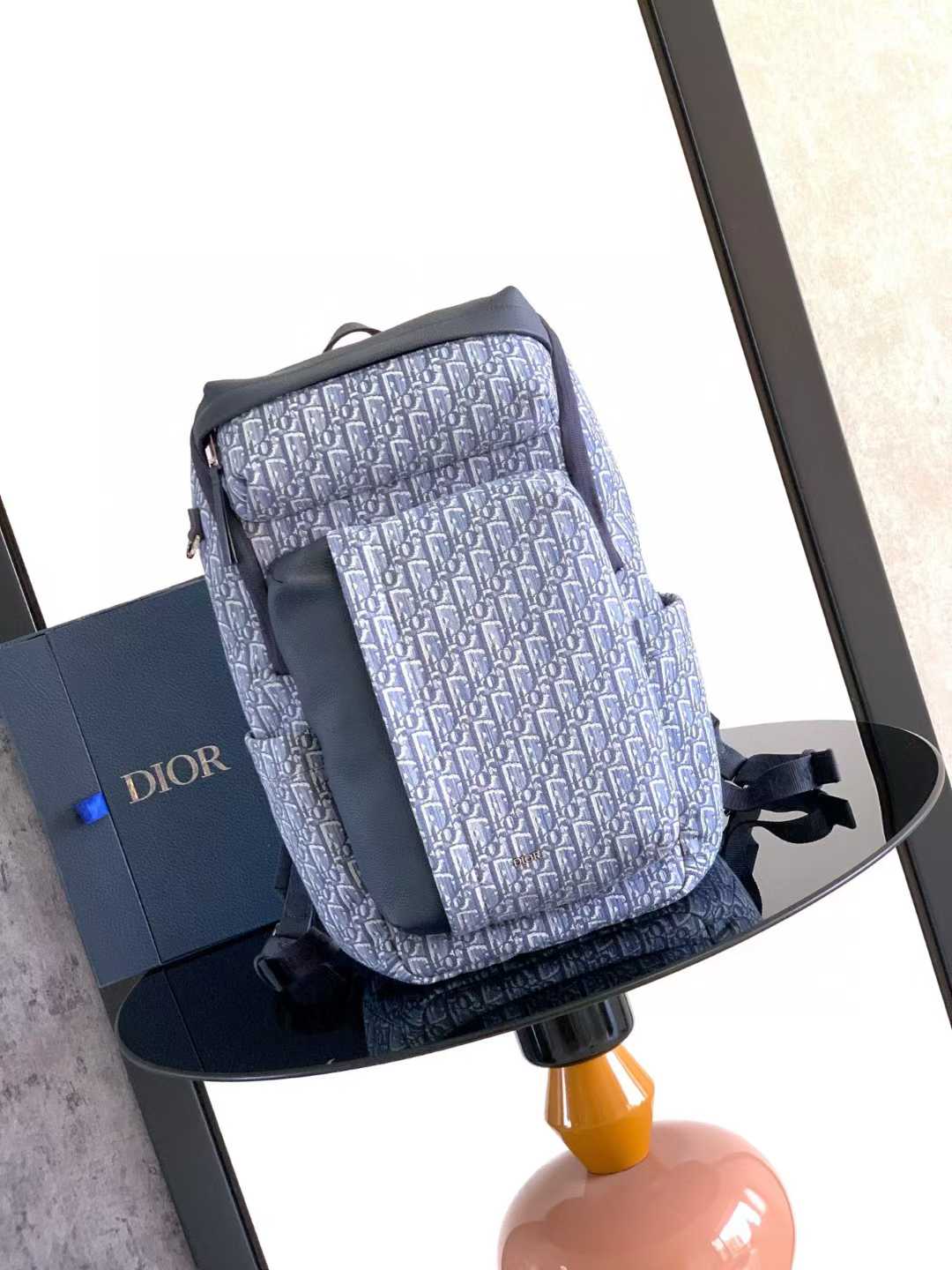 Dior Rider Soft Zipped Backpack blue black grained calfskin Leather