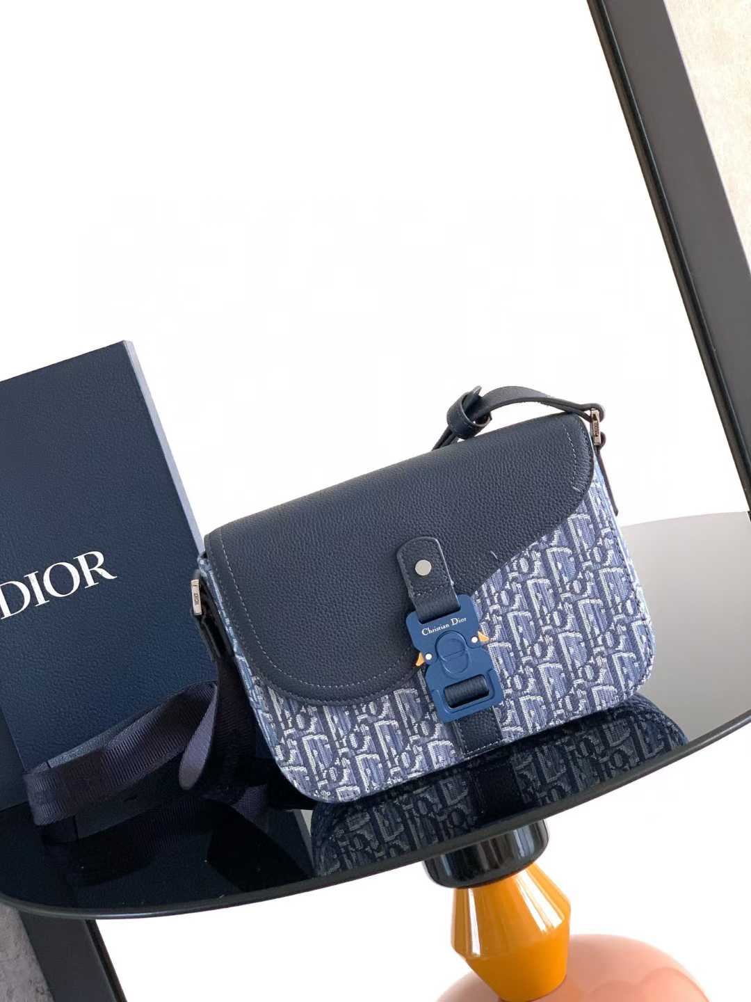 Dior Small Saddle Messenger Bag deep blue calfskin Leather