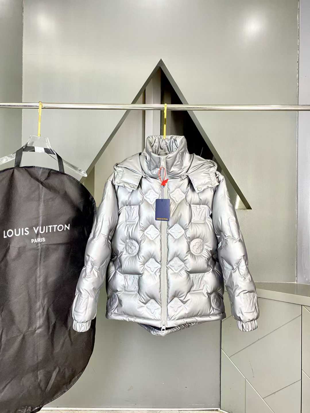 LV Monogram Quilted Hooded Blouson in silver