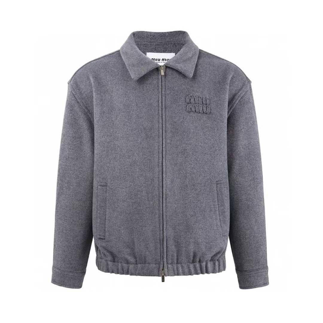 Miu Miu double cashmere blouson jacket in a grey virgin wool and cashmere blend