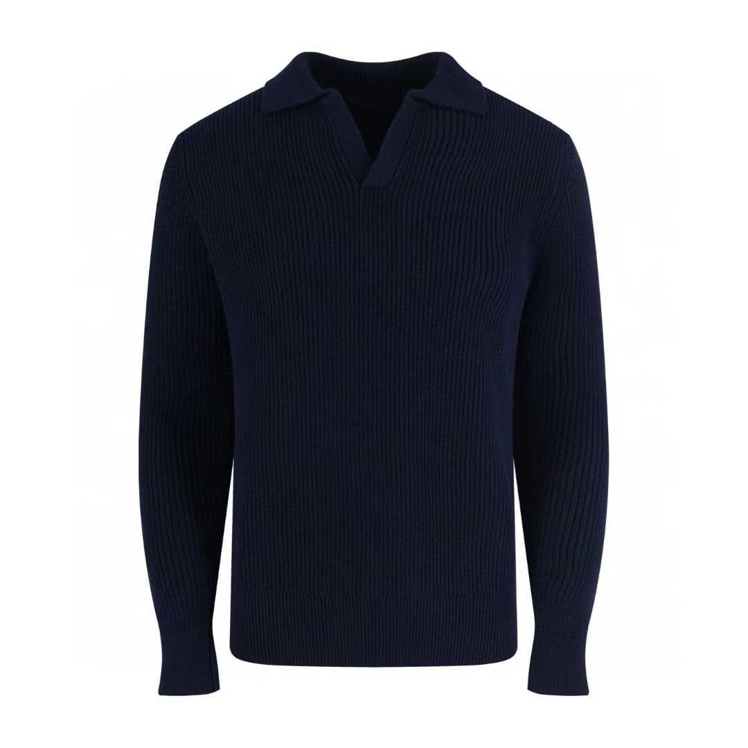 Prada navy blue polo-collar ribbed-knit jumper