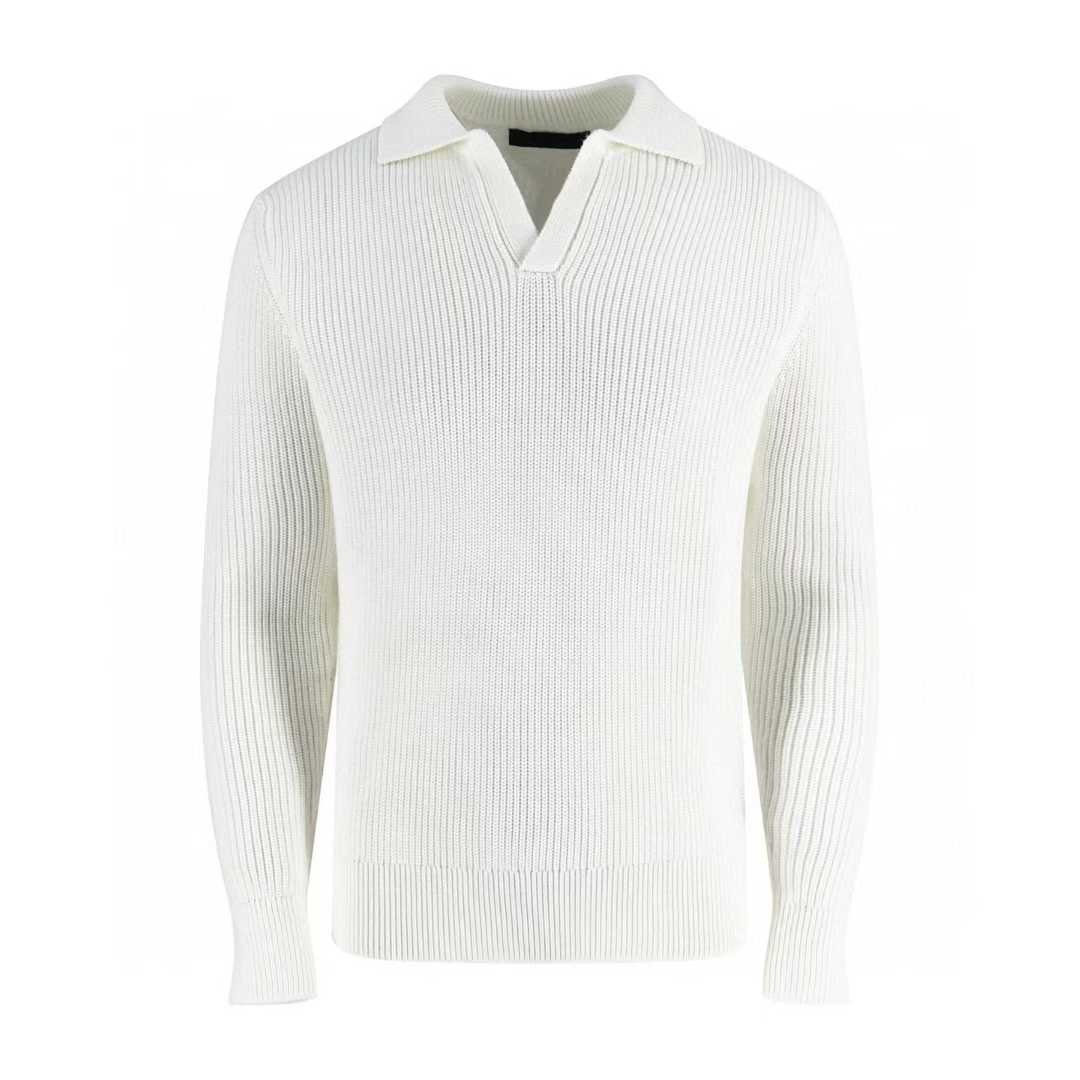 Prada white ribbed knit long-sleeve polo shirt