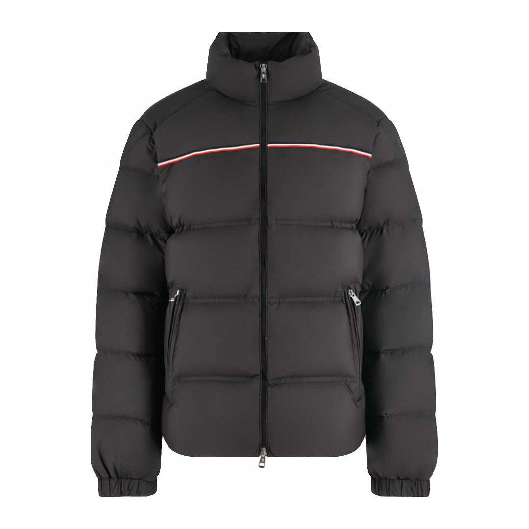 Moncler Bouvaque short down jacket in black with tricolor trim