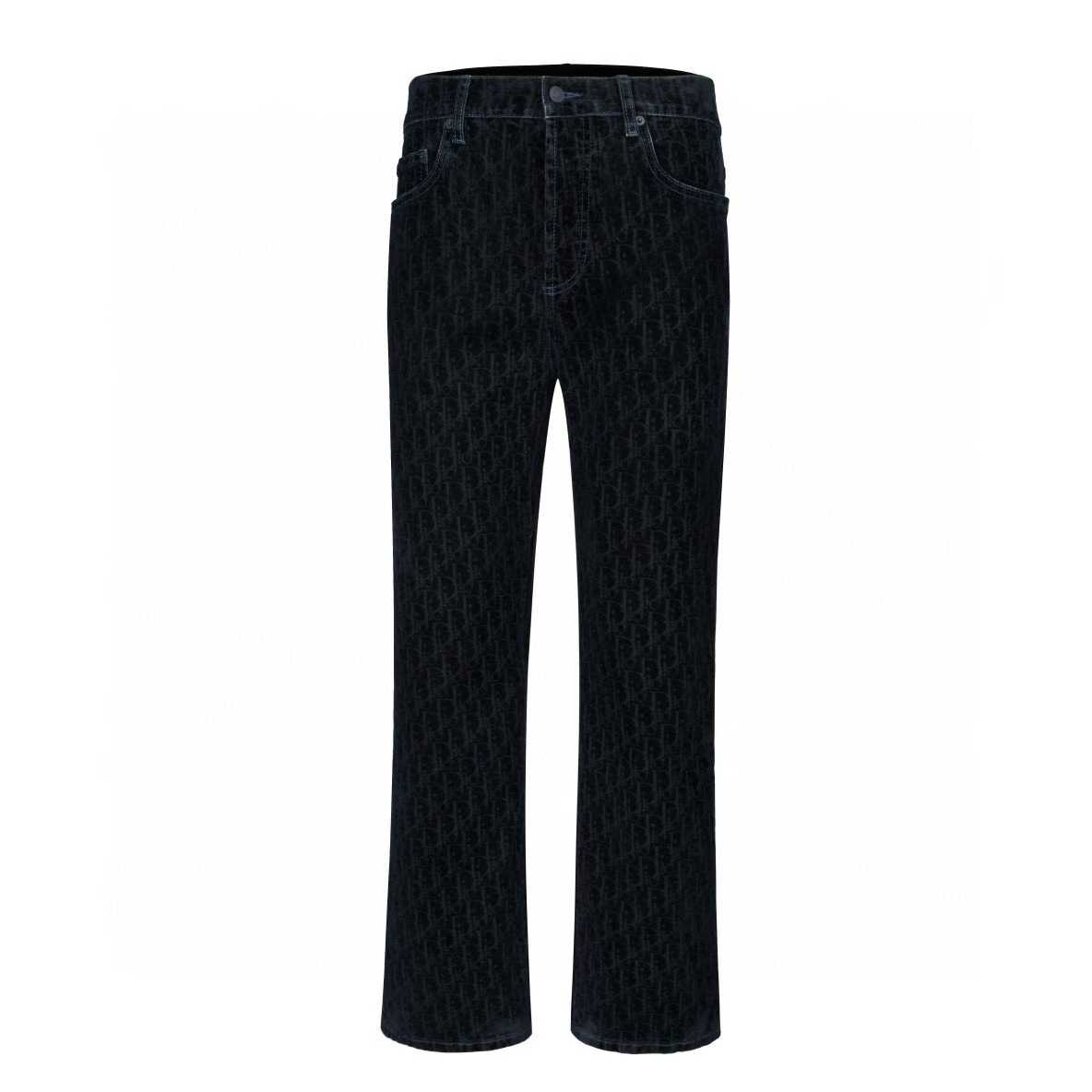 Dior flared black cotton denim jeans with an allover monogram pattern