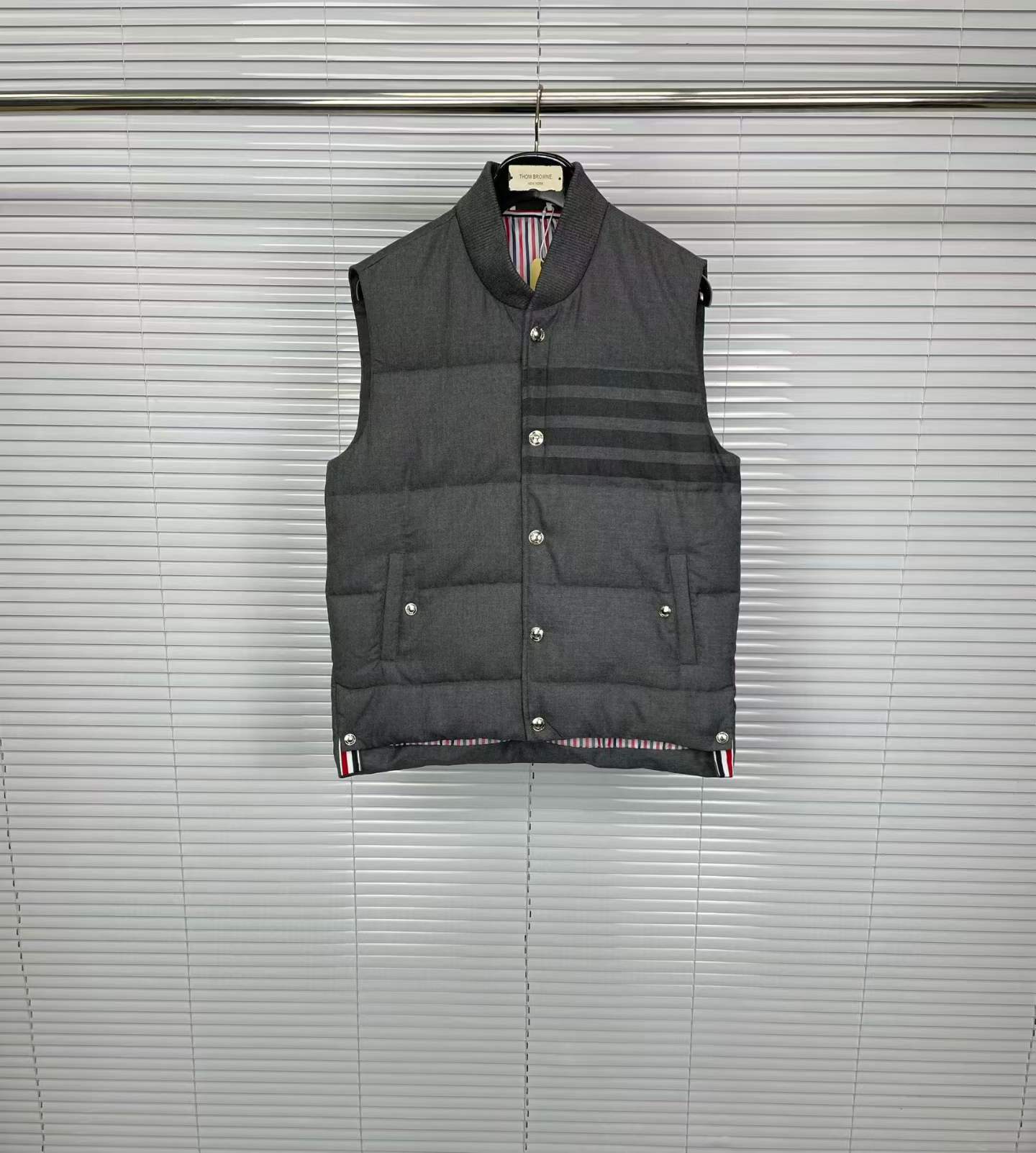 Thom Browne 4-Bar down-filled flannel gilet in grey