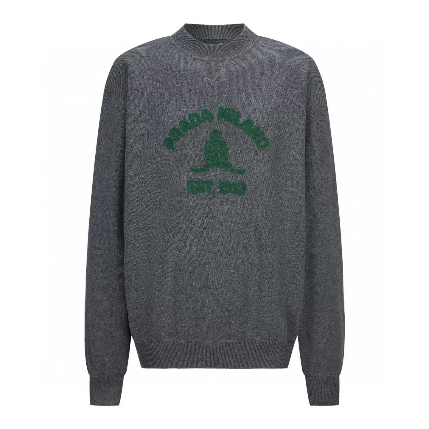 Prada cashmere and wool crew-neck sweater with a green intarsia logo