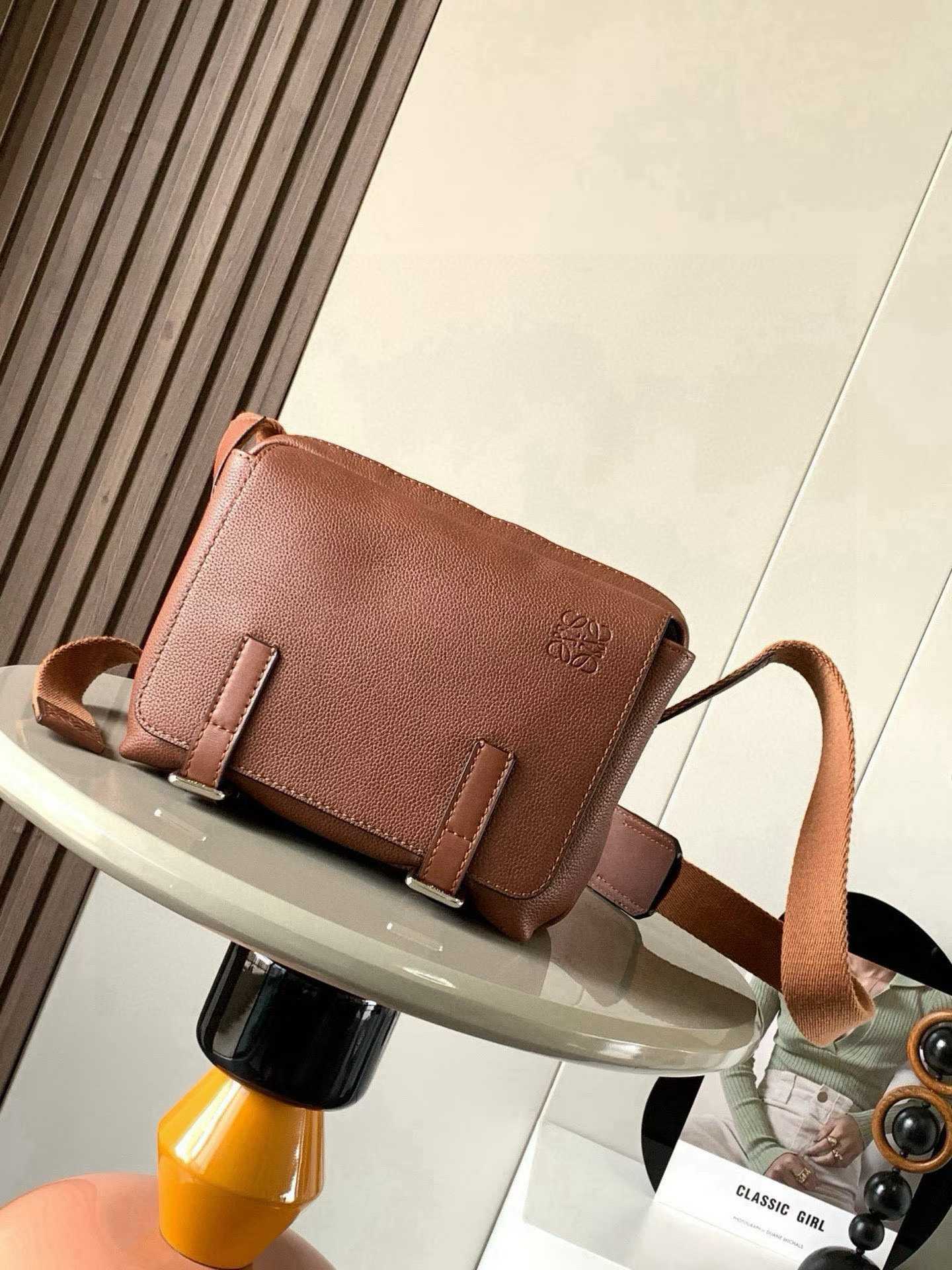 Loewe Military Messenger Bag cognac-colored soft grained calfskin leather