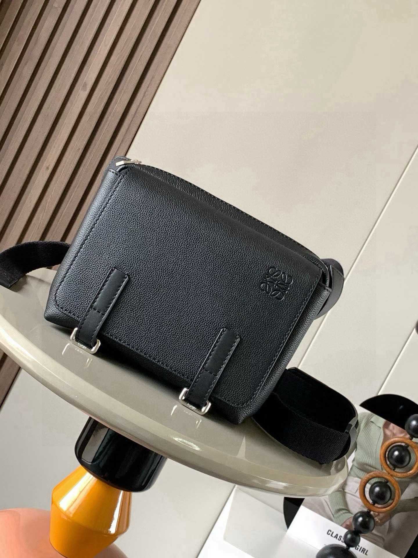 Loewe XS Military messenger bag in black soft grained calfskin leather