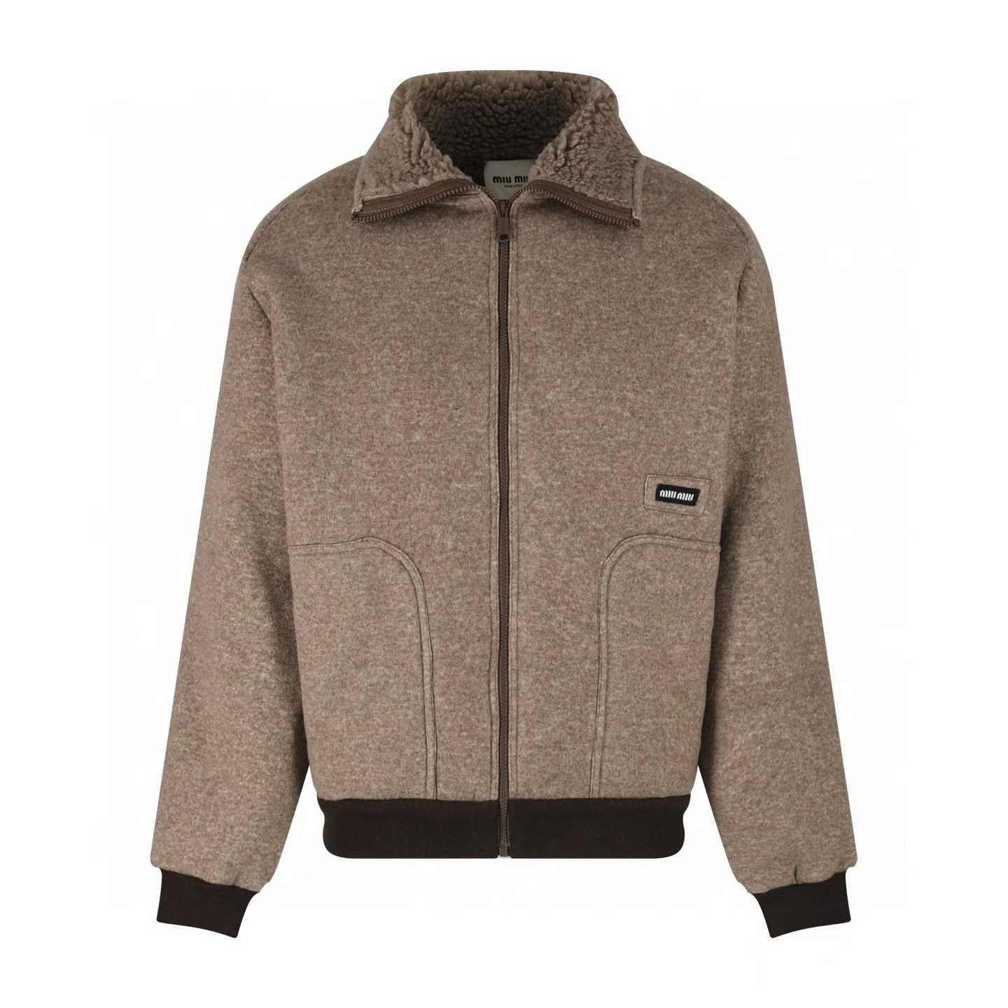 Miu Miu Cotton Fleece Zipper Blouson Jacket in a neutral color