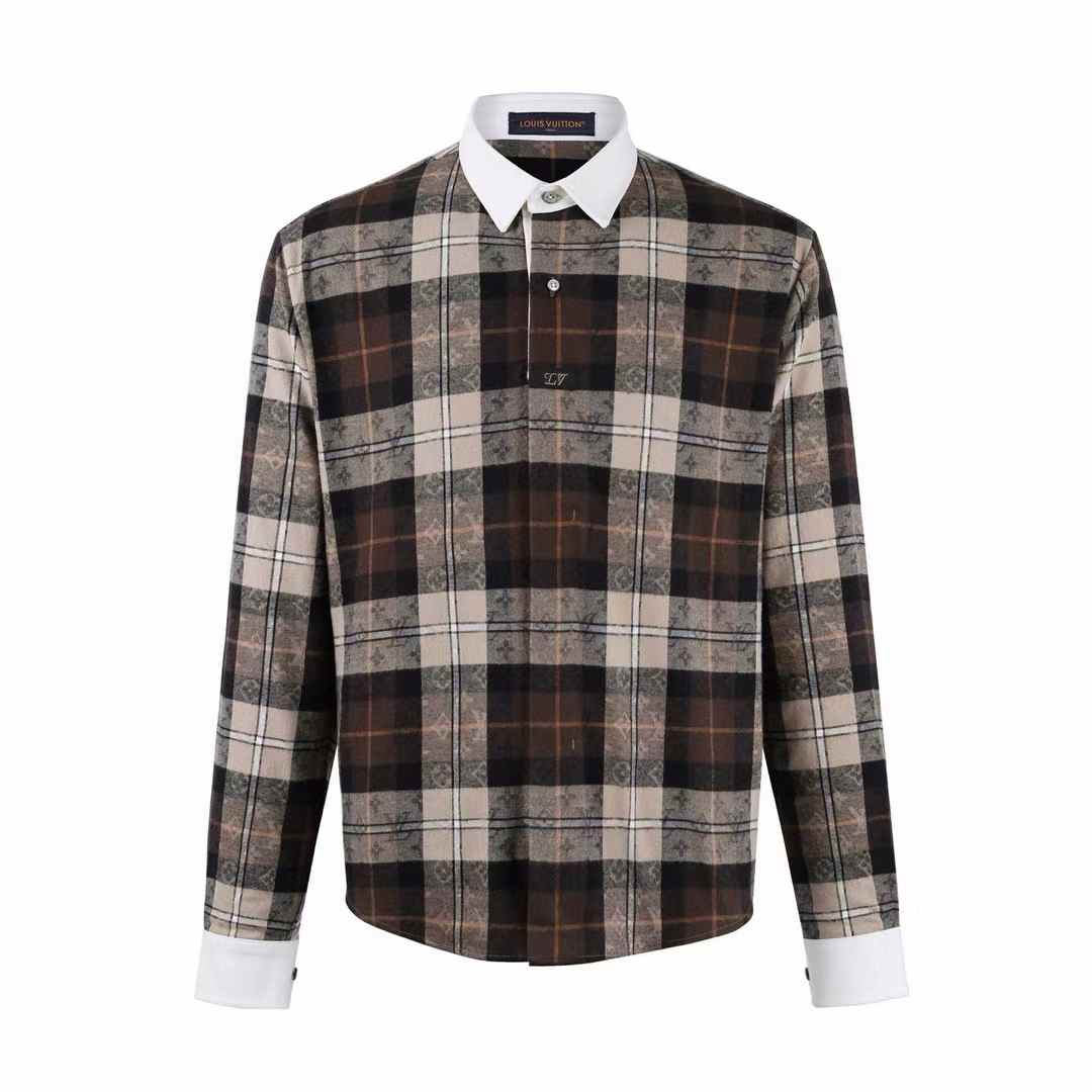 LV Monogram Flannel Long-Sleeved Polo Shirt