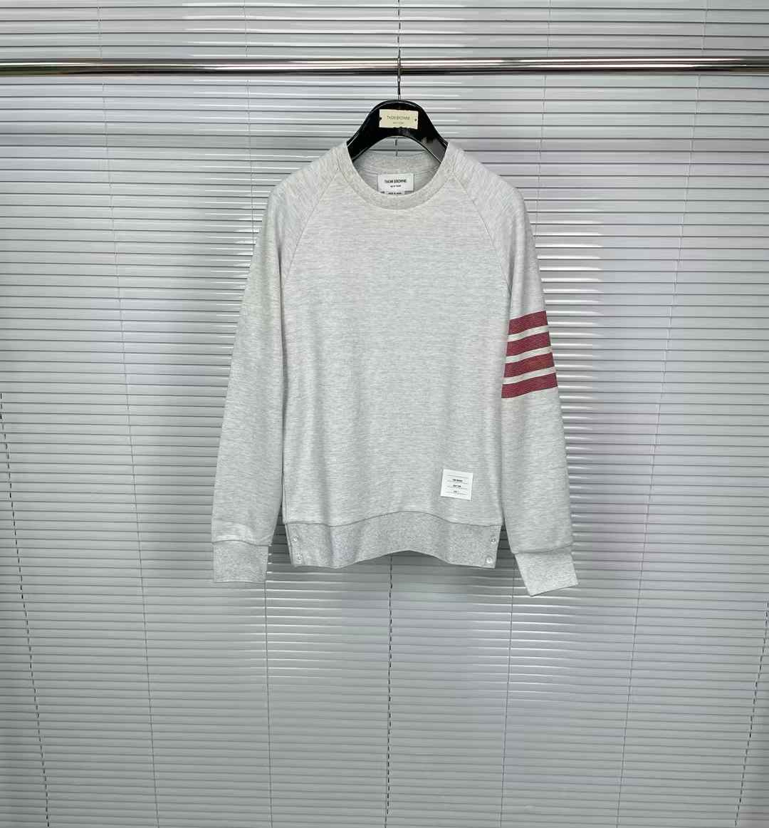 Thom Browne grey cotton 4-Bar stripe crewneck sweatshirt