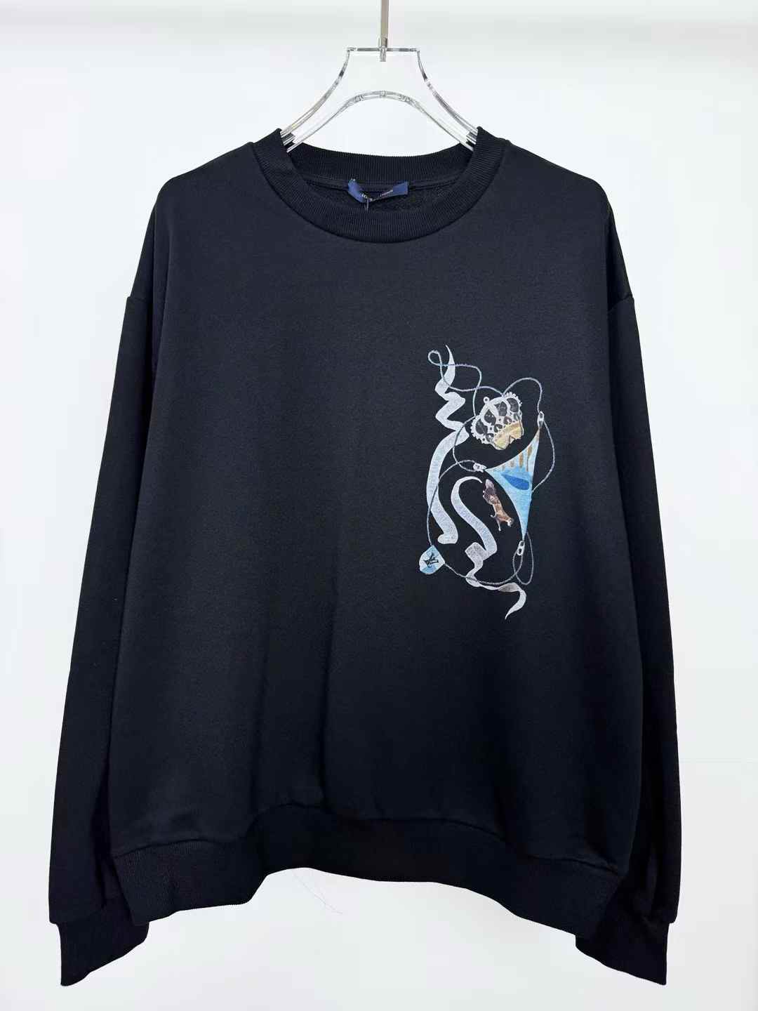 LV Embroidered Long-Sleeved Sweatshirt in black cotton