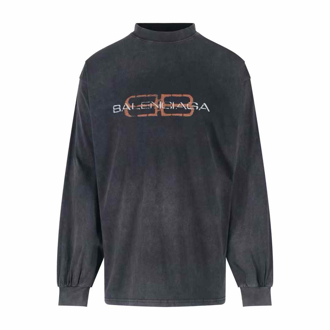 Balenciaga BB Icon Stencil large fit long-sleeved T-shirt in faded black dry jersey cotton