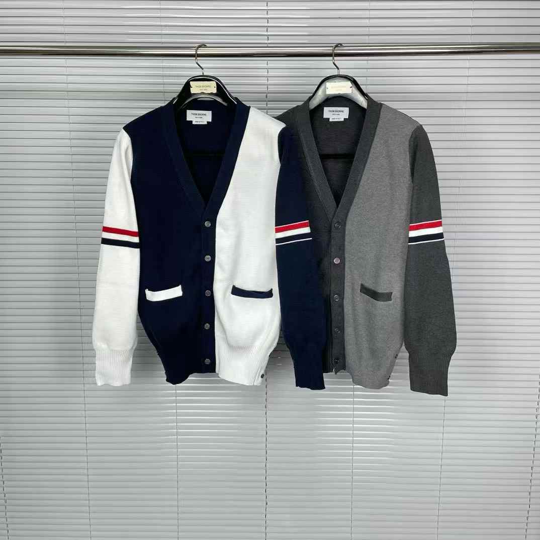 Thom Browne colour-block or two-sleeve striped cardigan in cotton or wool