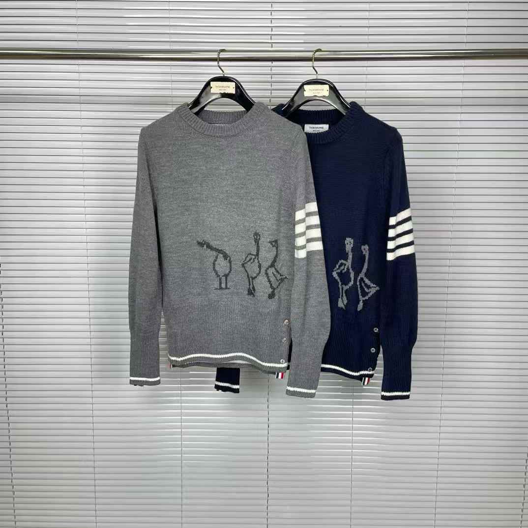 Thom Browne Fine Merino Intarsia Geese 4-Bar Pullover made of virgin wool