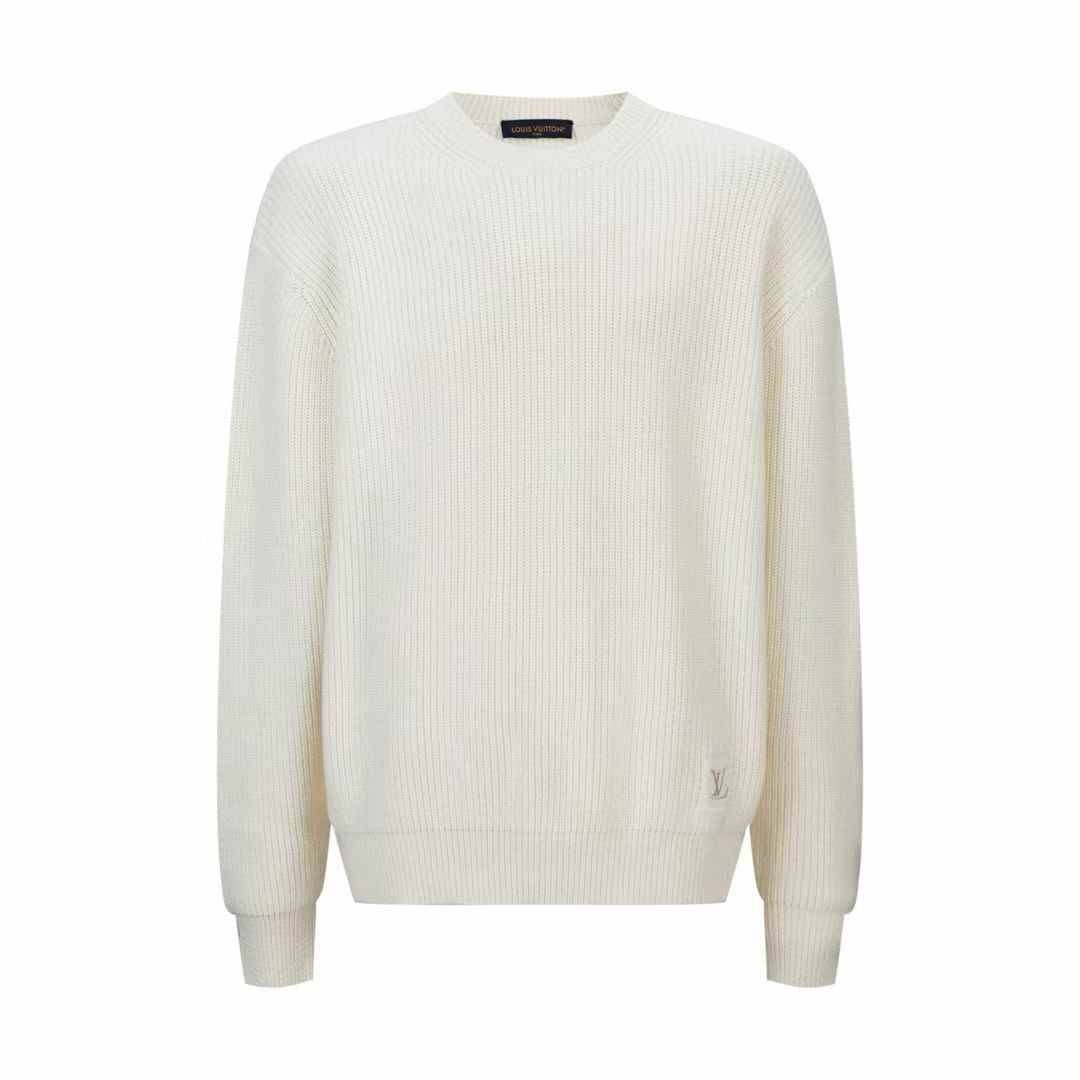 LV Embroidered Signature Cashmere Crewneck sweater in milky white
