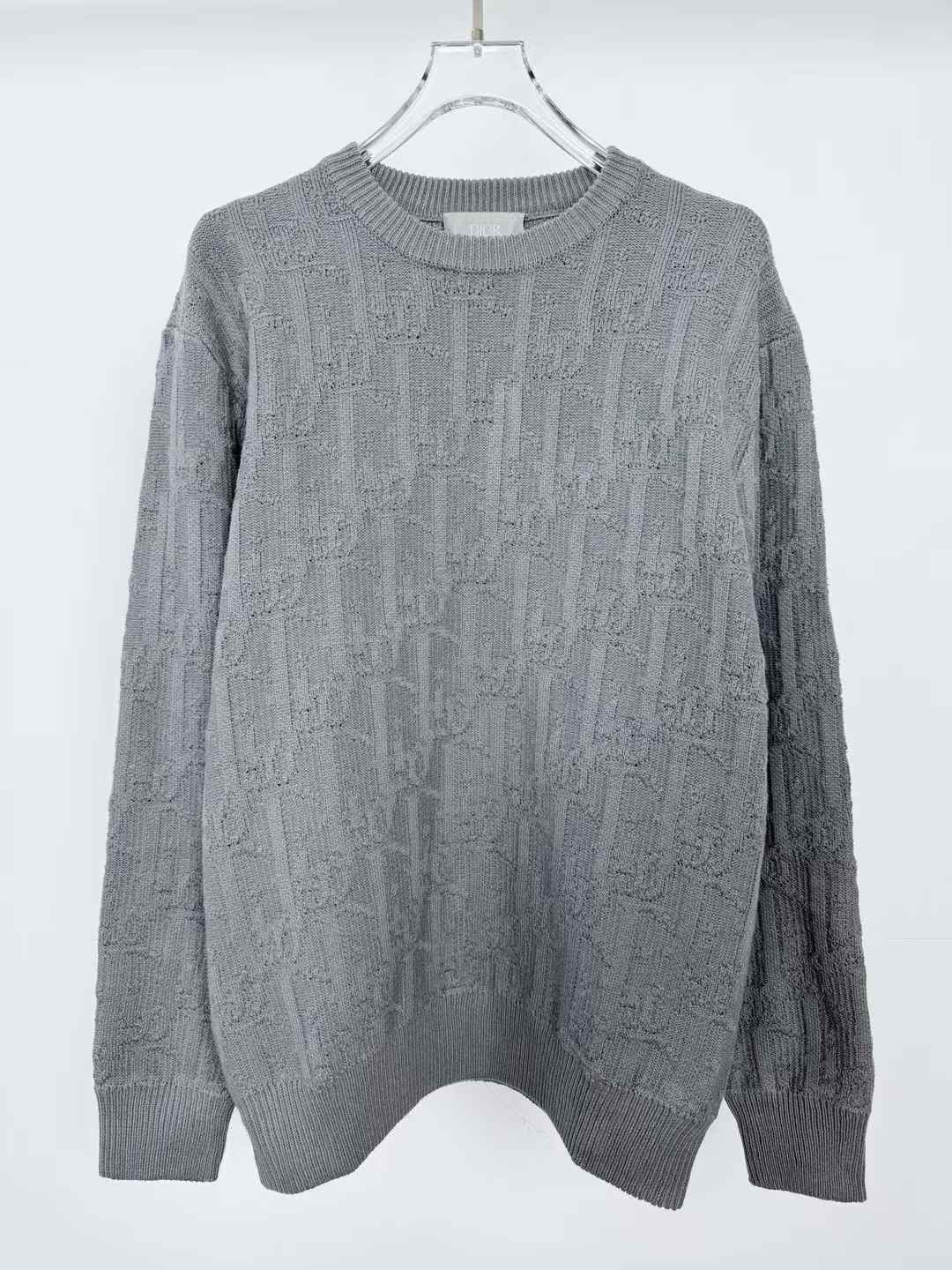 Dior Men Dior Oblique sweater in a gray cotton-blend jacquard material