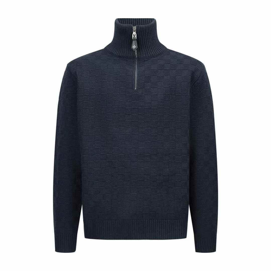 LV Cashmere-Wool Blend Half-Zip Pullover in navy blue