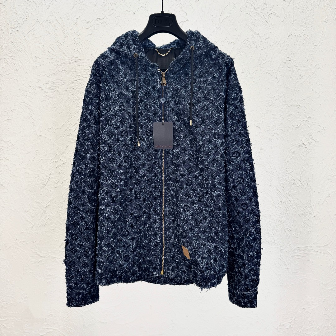 LV Flocked Monogram Denim Hoodie