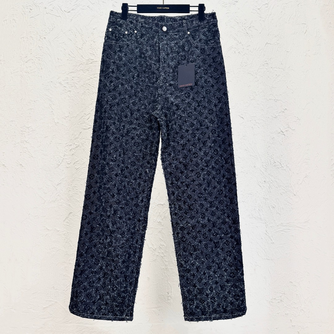 LV Flocked Monogram Denim Skate Pants