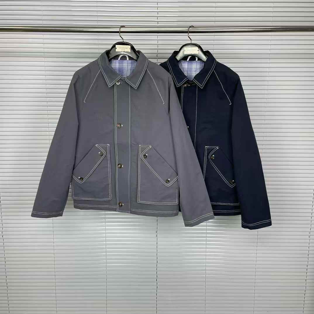 Thom Browne Men's Blue Contrast-Stitching Raglan Jacket