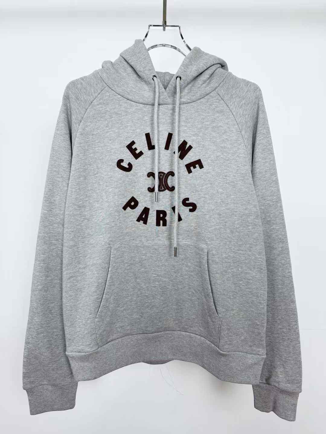 Celine Loose Hoodie in cotton fleece with a Celine print in light grey