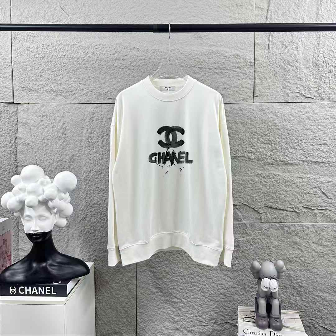Chanel crew-neck cotton sweatshirt with a black graphic print logo