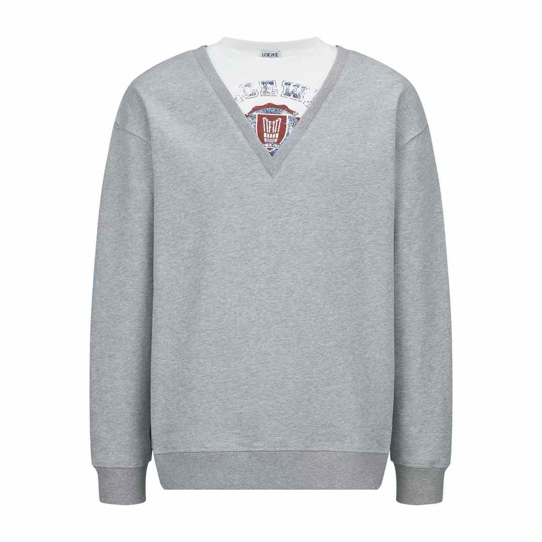 Loewe grey layered logo-print sweatshirt in cotton fleece