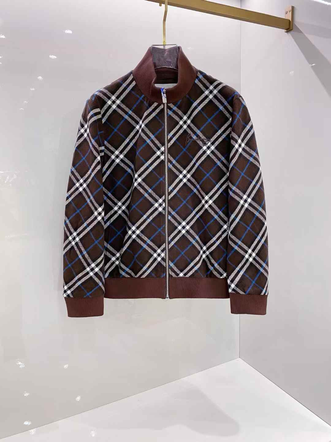 Burberry Check Wool Mohair Blend Jacket in truffle brown