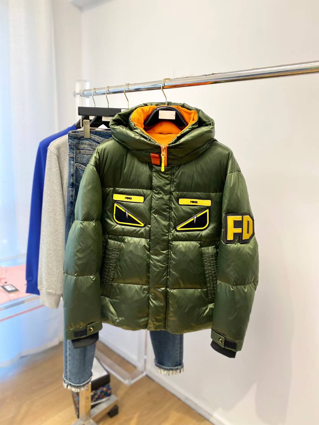 Fendi Monster Eyes print down puffer jacket