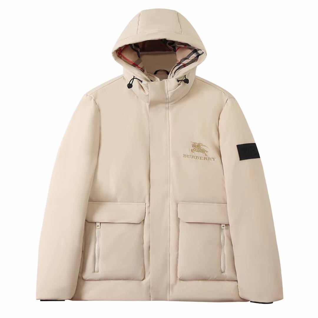Burberry nylon puffer jacket in a sand or beige