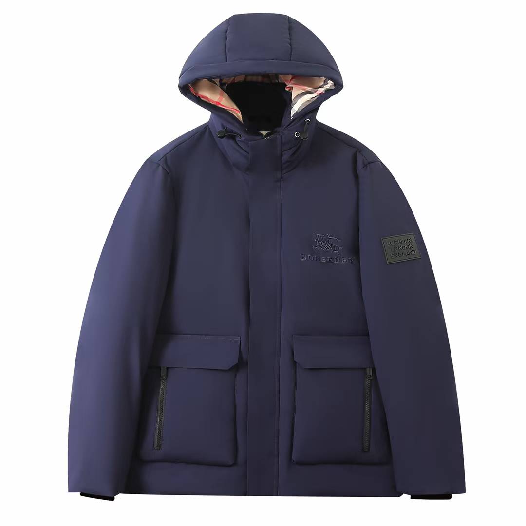 burberry navy blue hooded parka jacket