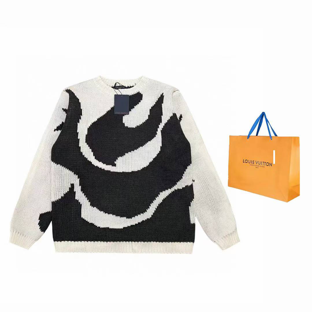LV black and white flame-knit wool sweater